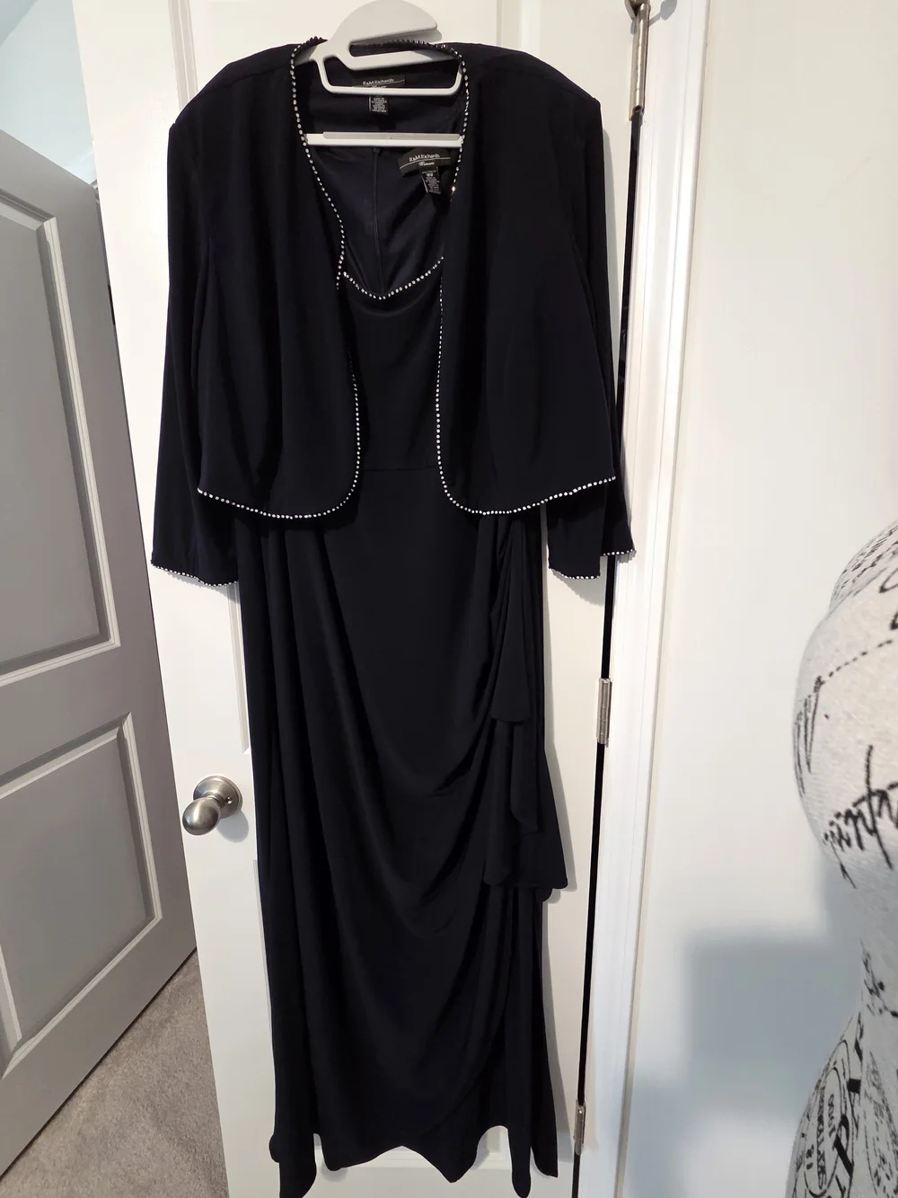 R&M Richards Midnight Navy Evening Dress with Rhinestone Trim - Picture 1 of 5